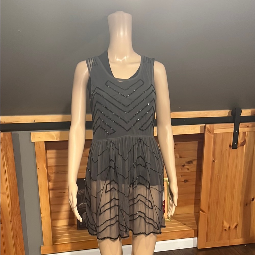 Free People Charcoal Mini Dress with Embellishments